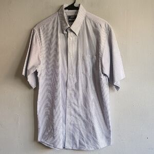 Men's vintage medium short sleeve oxford blue pin striped shirt button down 16"